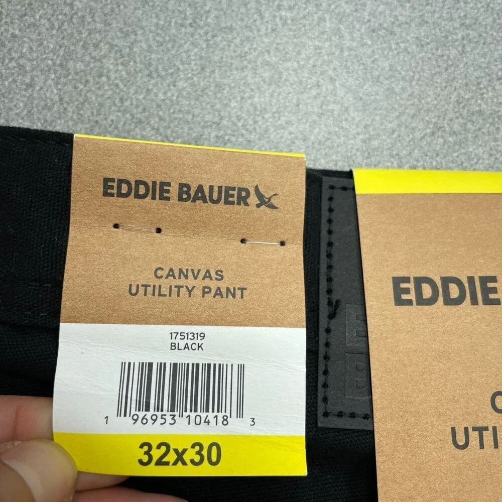 NEW Eddie Bauer Men's 32x30 Black Canvas Utility Pants Stretch Ultra Durable